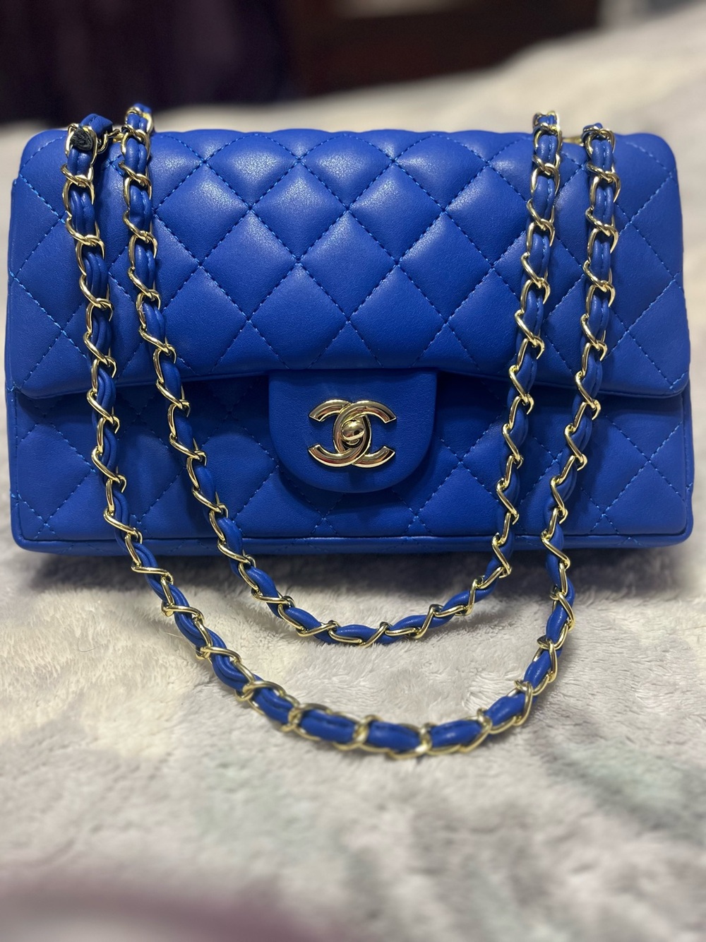 ChaneI Classic Blue Gold Tone Hardware Flap Quilted Bag Purse